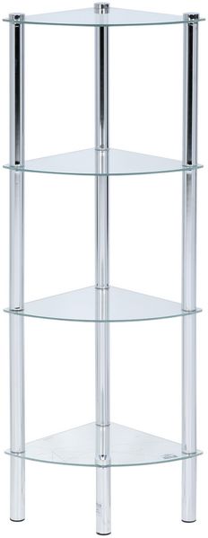 axentia Eckregal Solanio mit vier Böden, Glasregal für Badaccessoires, Badmöbel für die Ecke, Standregal mit Wandbefestigung, ca. 30 x 108 x 30 cm