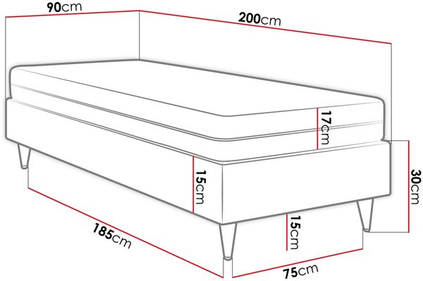 Boxspringbett Sauro Gold für Wandpaneel, Schwarz, 90x200 cm Bild 3