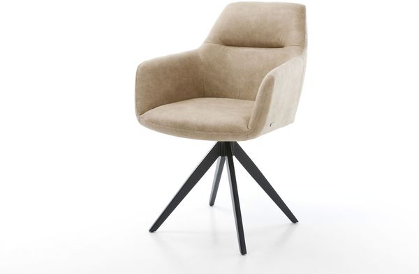 Esszimmerstuhl Pejo-Flex Mikrofaser Beige Vintage Kreuzgestell kantig Schwarz Taschenfederkern