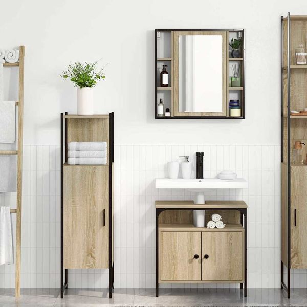 vidaXL Badezimmermöbel-Set mit Regal mit Tür 3 pcs Braun Holzwerkstoff 3345136
