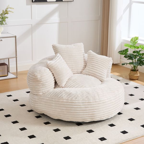 Sitzsack aus Cord mit hoher Rückenlehne & Armlehnen, 108x108x52 cm, Beige
