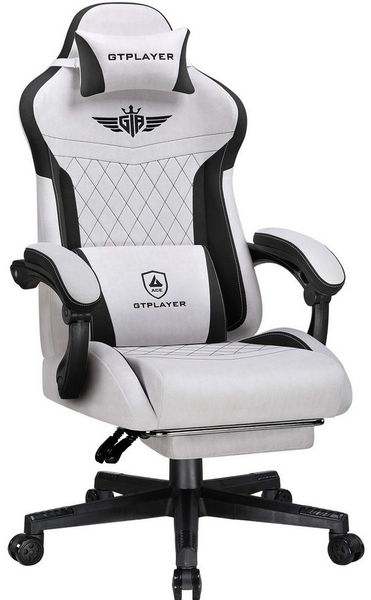 GTPLAYER Gaming-Stuhl Stoff Gaming Chair Ergonomisch Bürostuh PC Stuhl, 150kg Belastbarkeit, Schreibtischstuh mit Federsitzkissen und Fußstütze