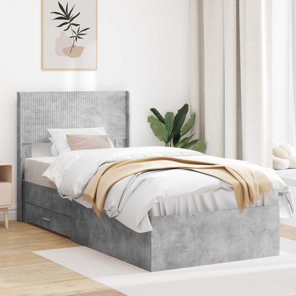 vidaXL Bettgestell mit Stauraum und Kopfteil Betongrau 90 x 190 cm 3414518