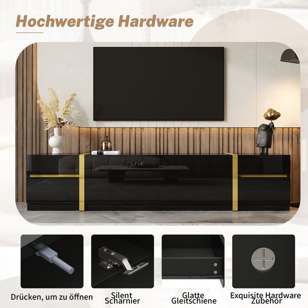 TV-Schrank 180 x 40 x 38 cm in Schwarz, Hochglanz mit goldfarbenen Akzenten, 4 Schubladen und 2 Türen Bild 9