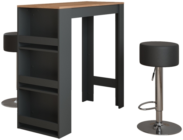 Bartisch-Set Repose Anthrazit/Goldkraft Eiche 45 x 110 cm mit 2 Barhockern Vicco