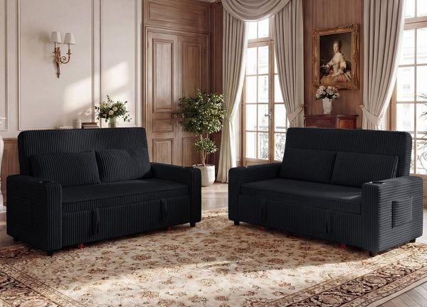 GUNJI Sofa Klappbares Doppelsofa, Sitzecke Doppelzweck Schlafsofa mit Becherhalter + Aufbewahrungstasche Geeignet für kleine Wohnungen/Wohnzimmer