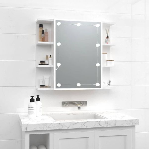 Spiegelschrank, Badezimmerschrank mit LED Hochglanz-Weiß 70x16,5x60 cm