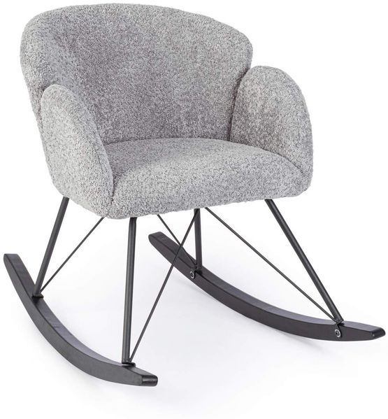 Schaukelsessel Sibilla aus Boucle-Stoff, klassisches Design, hellgrau, gepolstert, Metallgestell