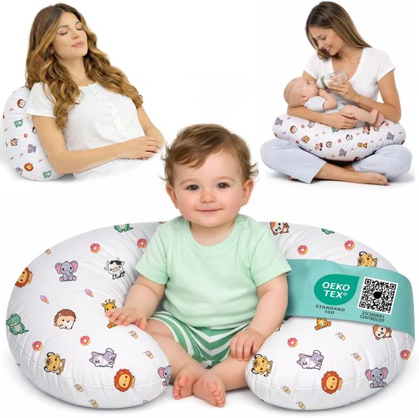 Stillkissen Klein für Neugeborene Kleines Stillkissen mit Bezug aus 100% Baumwolle und Weicher Füllung Stillhörnchen Baby Ergonomische Rückenstütze Geschenkidee für Junge Mütter und Schwangere