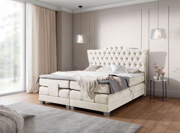 Boxspringbett Elektrisch Bett FAUSTO 180x200cm in Stoff Wind Creme