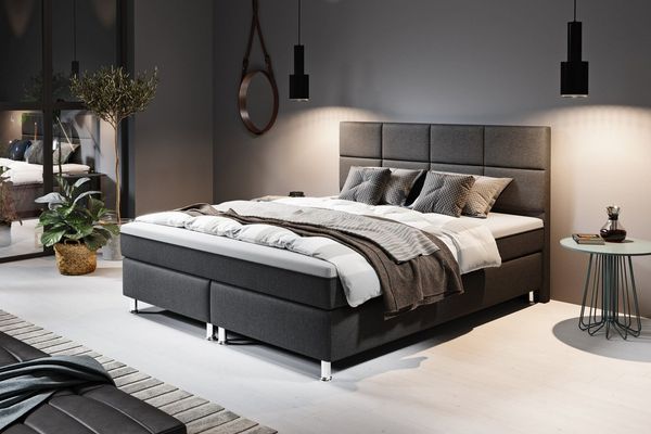 Boxspringbett R2 180x200 cm Webstoff Anthrazit mit Topper-Optik