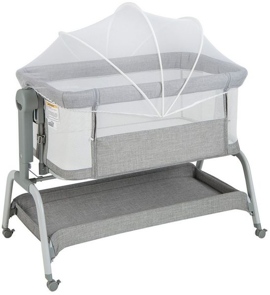 COSTWAY Baby-Reisebett 4 in 1 Beistellbett, 6 fach höhenverstellbar