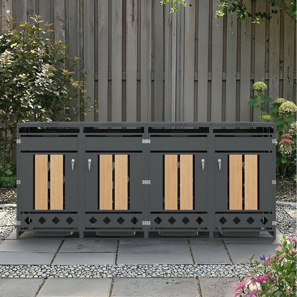 Flieks Mülltonnenbox (2 St), Mülltonnenschrank für 4 Tonnen 120–240L mit Rautenförmiger Hohlsocke