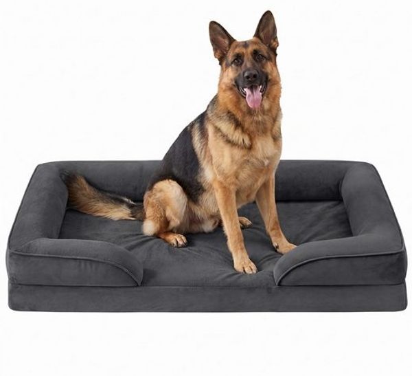 FEANDREA Orthopädisches Hundebett XXXL, abnehmbarer Bezug, erhöhte Ränder, rutschfest, waschbar, Haustierbett, dunkelgrau