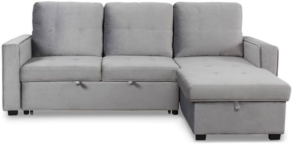 Menzzo Delacroix Ecksofa, ausziehbar, modern, Velours, silberfarben