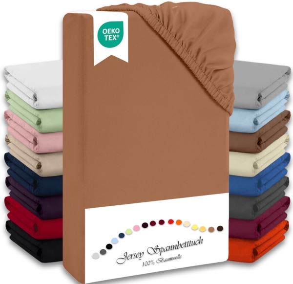Jersey Spannbettlaken Spannbetttuch 90-100x190-200cm 100% Baumwolle Nougat