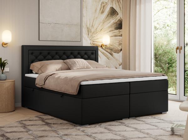 Boxspringbett, Modern Bett mit Multipocket-Matratze und zwei Bettkästen - JASIR - 200 x 200 cm - Schwarz Kunstleder - H3