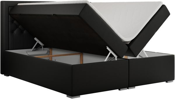 Boxspringbett, Modern Bett mit Multipocket-Matratze und zwei Bettkästen - JASIR - 200 x 200 cm - Schwarz Kunstleder - H3 Bild 4