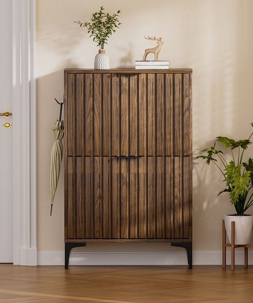 Yorbay Schuhschrank Schuhkipper mit 2 Klappen (60x23.5x94 cm) verstellbare Trennwände, mit Seitenhaken & Kippschutz