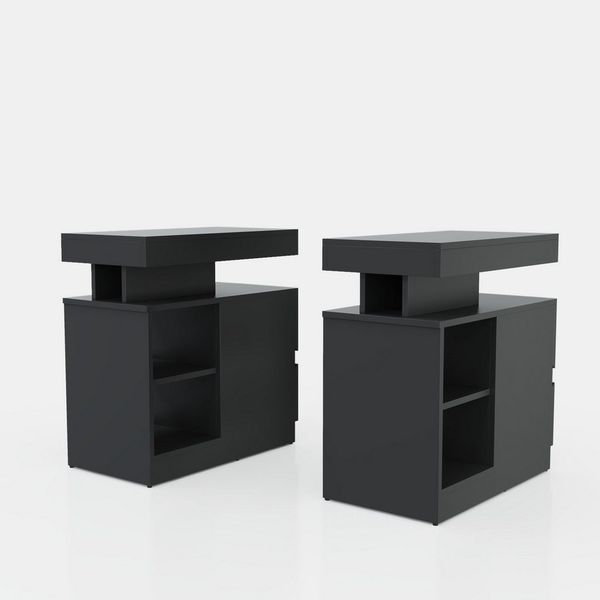 JOIVI Beistelltisch Moderner Beistelltisch im Hochglanz (Wohnzimmertisch in 60 x 32 x 62 cm, Kaffeetisch mit 2 Schuhbladen), Sofatisch für Wohnzimmer, Schlafzimmer, Büro, Schwarz