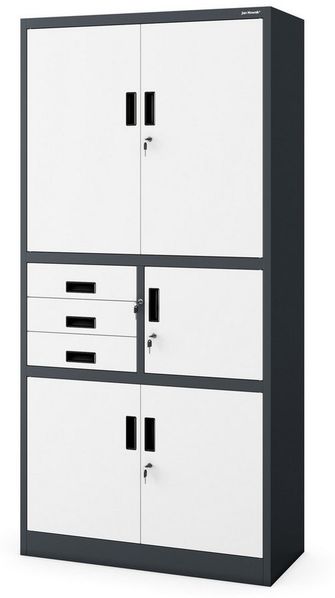 Büroschrank C018S II Aktenschrank Tresor Schubladen Geheimfach Stahlblech 185 x 90 x 40 cm (H x B x T) (anthrazit/weiß)