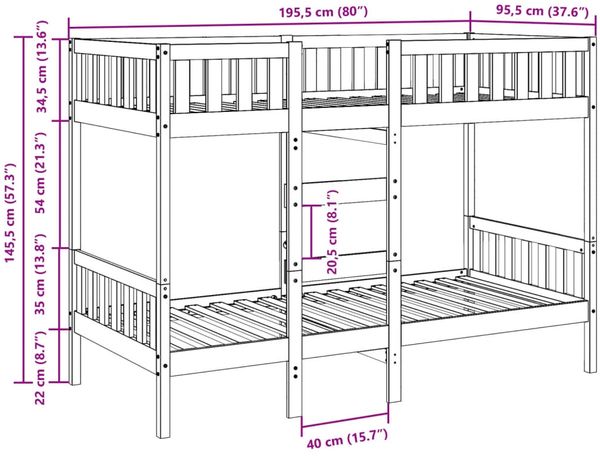 vidaXL Etagenbett Weiß 90x190 cm Massivholz Kiefer 3308605 Bild 10