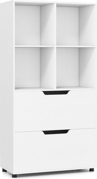 KOMFOTTEU Bücherregal, Standregal Aufbewahrungsregal mit 4 Fächern & 2 Schubladen