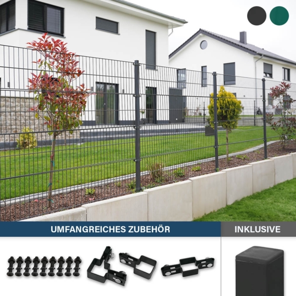 HOME DELUXE Doppelstabmattenzaun inkl. Eckpfosten MORATA Anthrazit / Grün - 80 cm x 50 m ohne Eckpfosten