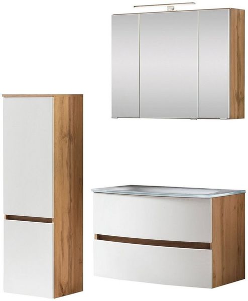welltime Badezimmer-Set Kaunas, (Set, 3-St), bestehend aus Waschtisch-Set mit Midischrank, Breite 120 cm