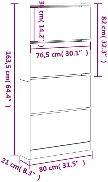 vidaXL Schuhschrank mit 4 Klappen Betongrau 80x21x163,5 cm 3214367 Bild 10