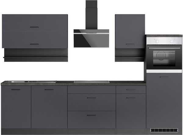 KOCHSTATION Küchenzeile KS-Frieda Breite 300 cm, wahlweise mit E-Geräten, mit 38mm starker Arbeitsplatte
