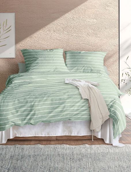 Irisette Easy Soft-Seersucker Bettwäsche 155x220 Streifen grün weiß 8548-30