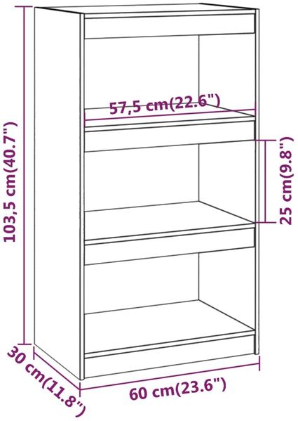 vidaXL Bücherregal/Raumteiler Grau 60x30x103,5 cm Massivholz Kiefer 808165 Bild 8