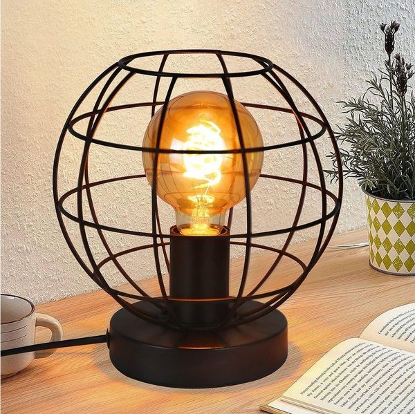 Nettlife Tischleuchte Vintage Schwarz E27 Retro Industrial Tischlampe aus Metall, mit Schalter, LED wechselbar, Wohnzimmer Kinderzimmer Schreibtisch Schlafzimmer