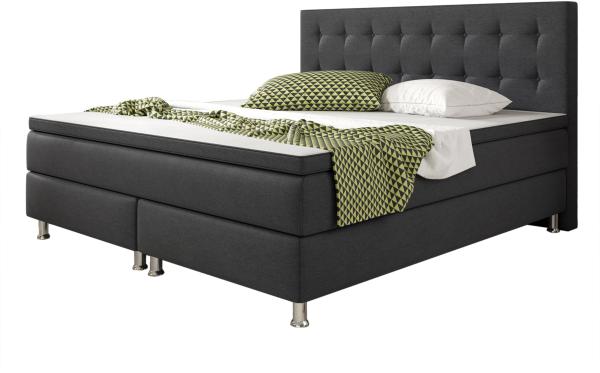 Inter 'Köln' Boxspringbett mit Bonellfederkern-Matratze und Topper, Webstoff anthrazit, 180x200 cm