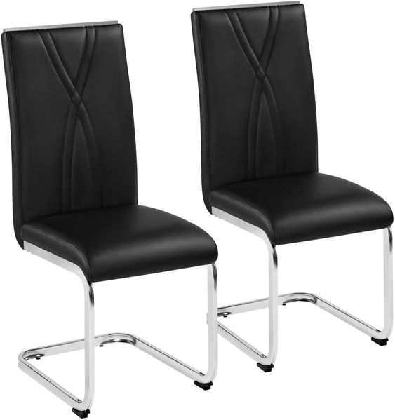 Yaheetech Esszimmerstuhl 2er Set Küchenstuhl Schwingstuhl mit Metalluntergestell Ergonomischer Besucherstuhl Freischwinger Stühle für Esszimmer/Küche/Restaurant, Schwarz