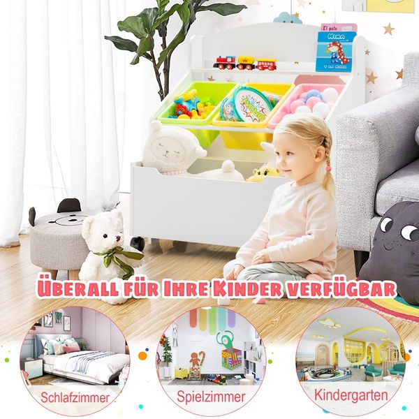 Spielzeugregal Hölzerner Kinderschrank mit Rollen Bücherregal Spielzeugablage für Kinder Weiß Bild 5