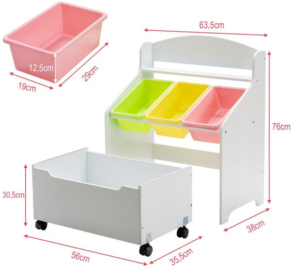 Spielzeugregal Hölzerner Kinderschrank mit Rollen Bücherregal Spielzeugablage für Kinder Weiß Bild 3