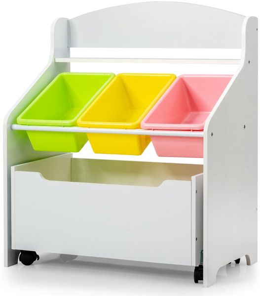 Spielzeugregal Hölzerner Kinderschrank mit Rollen Bücherregal Spielzeugablage für Kinder Weiß