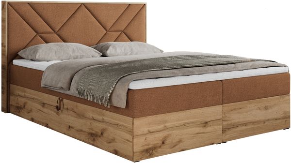 Boxspringbett mit Kopfteil und Topper, Polsterbett - GUNAR - 120 x 200 cm - Orange Stoff - H4 - Topper Visco Bild 4