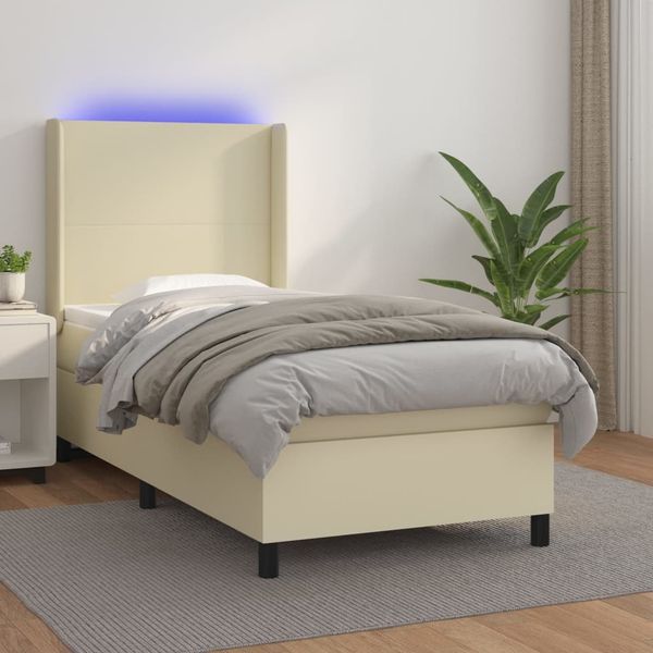 vidaXL Polsterbett mit Matratze & LED Creme 90x200 cm Kunstleder [3139243]