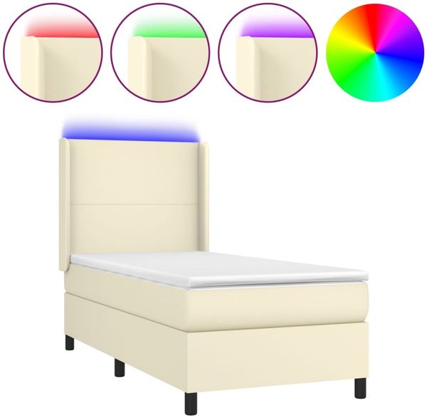 vidaXL Polsterbett mit Matratze & LED Creme 90x200 cm Kunstleder [3139243] Bild 2
