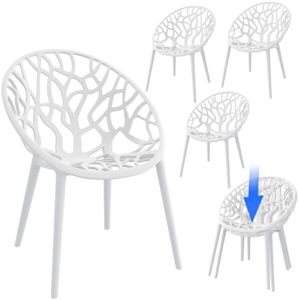 STEELSØN 'Quanta' Gartenstuhl, weiß, Kunststoff, wetterfest und UV-beständig, Balkonstuhl stapelbar, bis 120 kg belastbar, 4er Set