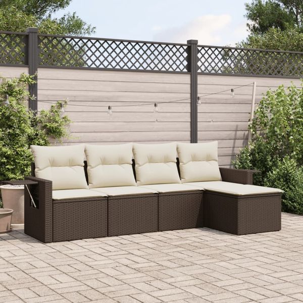 vidaXL 5-tlg. Garten-Sofagarnitur mit Kissen Braun Poly Rattan 3252430