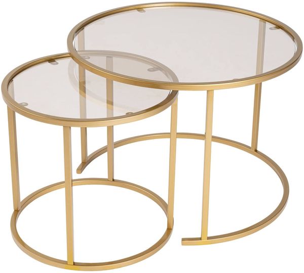 Dmora Set mit 2 Couchtischen Xaden, Niedriger Wohnzimmertisch, Kaffeeregal, Couchtisch für Sofa, 60x60 h43 cm, Gold und Bronzo