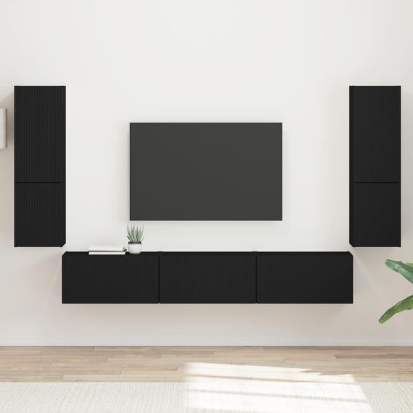 vidaXL TV-Schrankset Wandmontiert 4 pcs Schwarz Holzwerkstoff 3409043