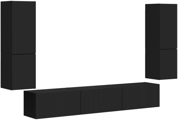 vidaXL TV-Schrankset Wandmontiert 4 pcs Schwarz Holzwerkstoff 3409043