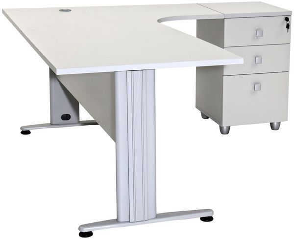 Furni24 Schreibtisch Winkelschreibtisch, Eckschreibtisch, Moderner Bürotisch Computertisch mit großer Arbeitsfläche, Bürotisch, PC Tisch, Dona Grau 180 x 120 x 74 cm inkl. Beistellcontainer rechts gewinkelt