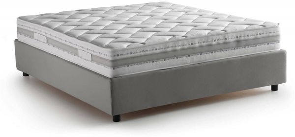 Dmora Apel Doppelbett, Bettkasten mit Stoffbezug, 100 % Made in Italy, Öffnung vorne, inklusive Matratze 160 x 190 cm, Grau