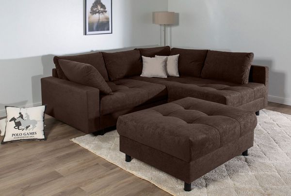 COLLECTION AB Ecksofa Toni L-Form, B: 215 cm, Set: Sofa & Hocker, 2 Zierkissen, Federkern